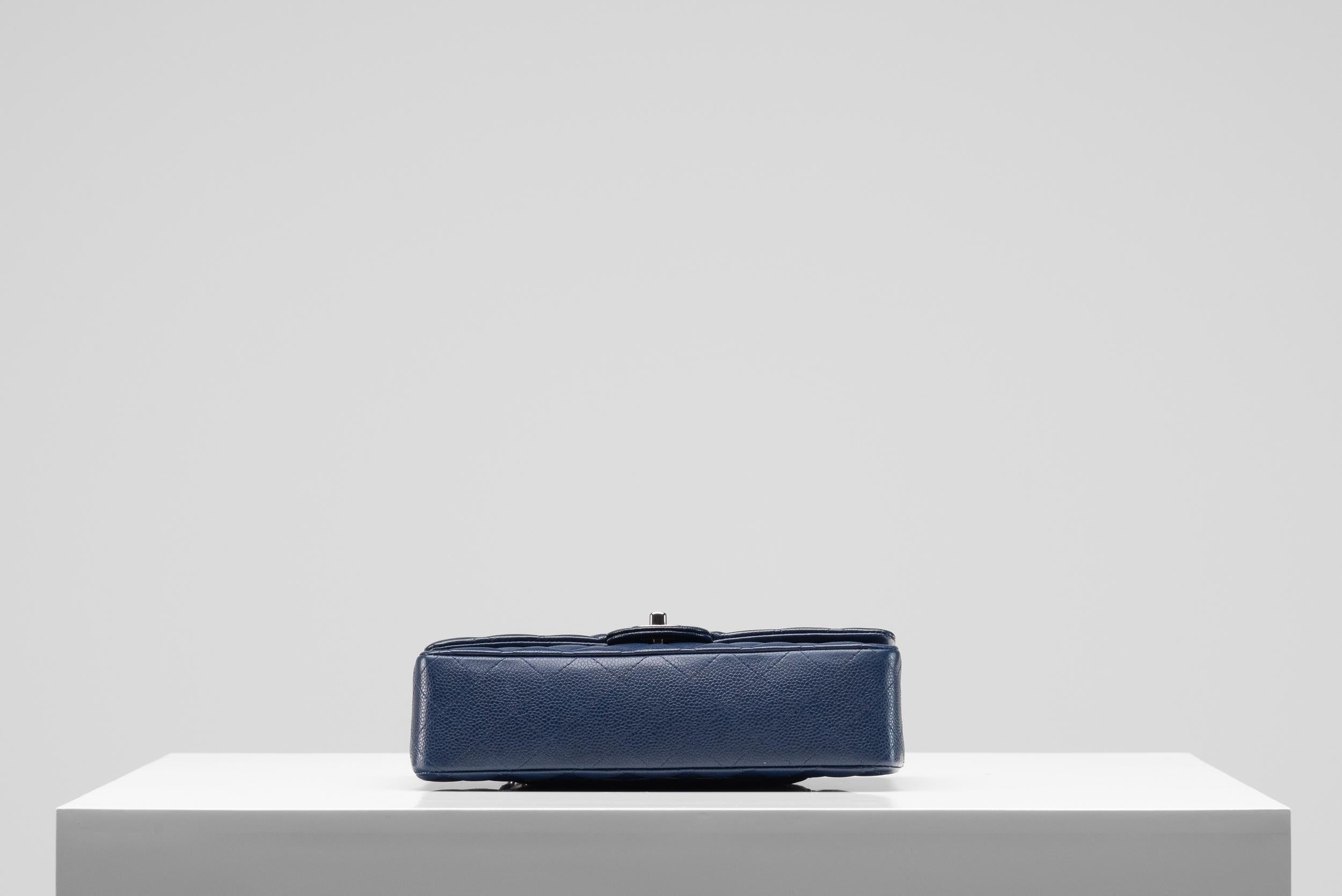 Chanel Classic Double Flap Bag Medium Caviar Navy Blue Silver Hardware 3