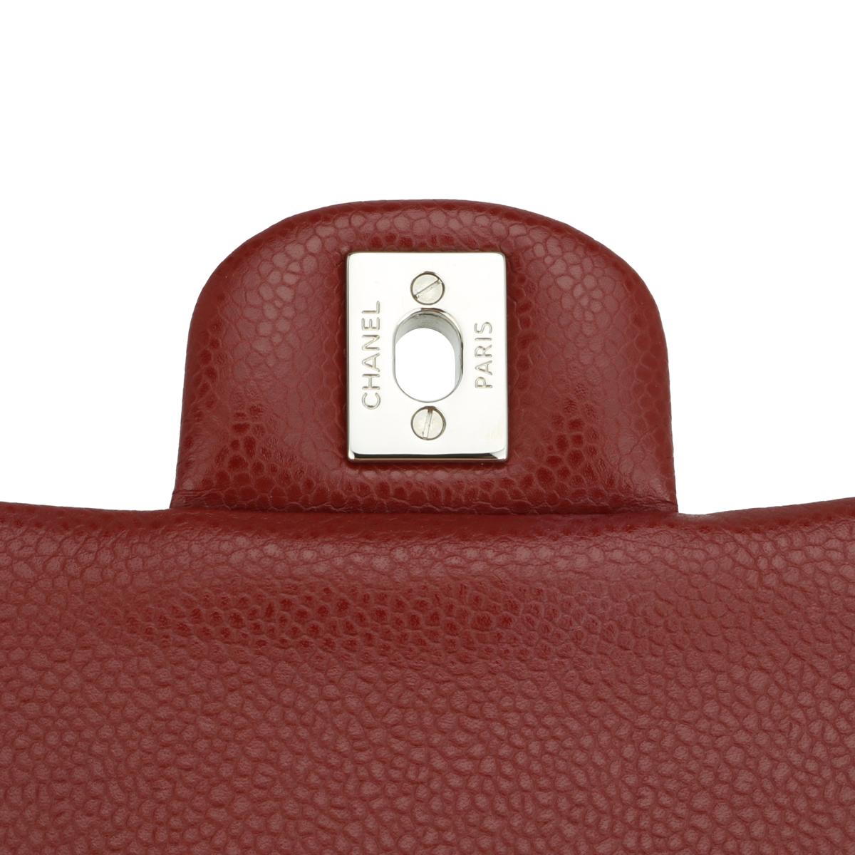 CHANEL Classic Double Flap Bag Medium Dark Red Caviar with Silver-Tone HW 2013 10