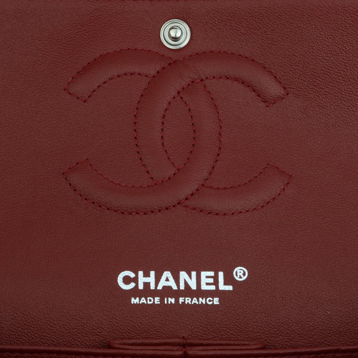CHANEL Classic Double Flap Bag Medium Dark Red Caviar with Silver-Tone HW 2013 14