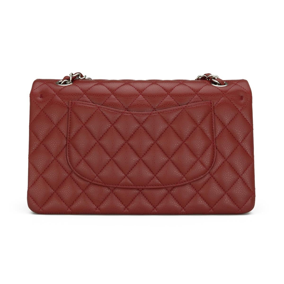 CHANEL Classic Double Flap Bag Medium Dark Red Caviar with Silver-Tone HW 2013 In Excellent Condition In Huddersfield, GB