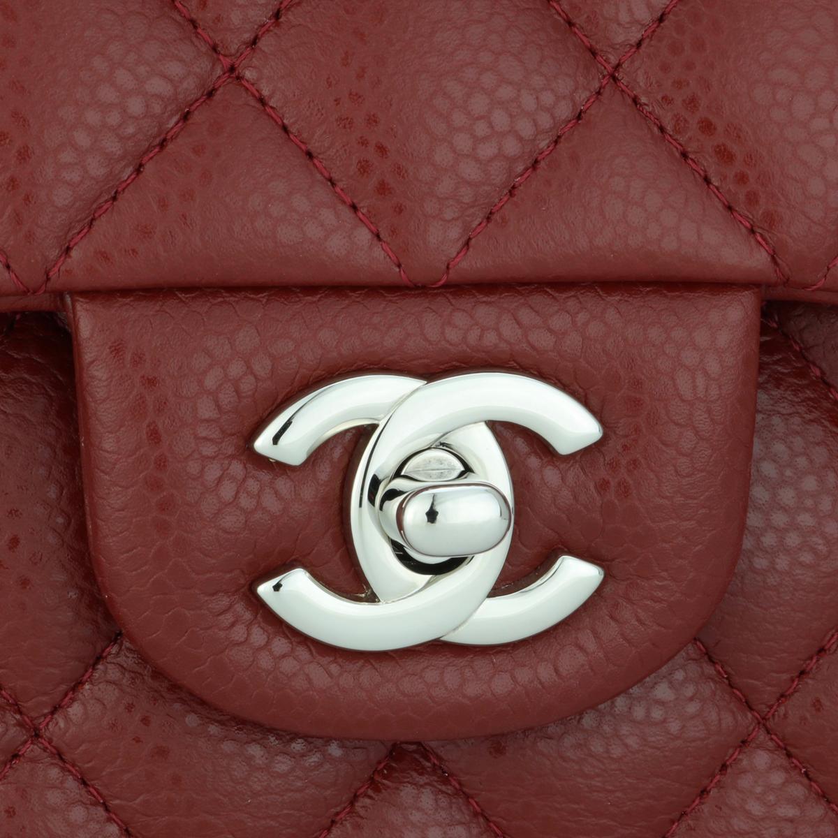 Women's or Men's CHANEL Classic Double Flap Bag Medium Dark Red Caviar with Silver-Tone HW 2013