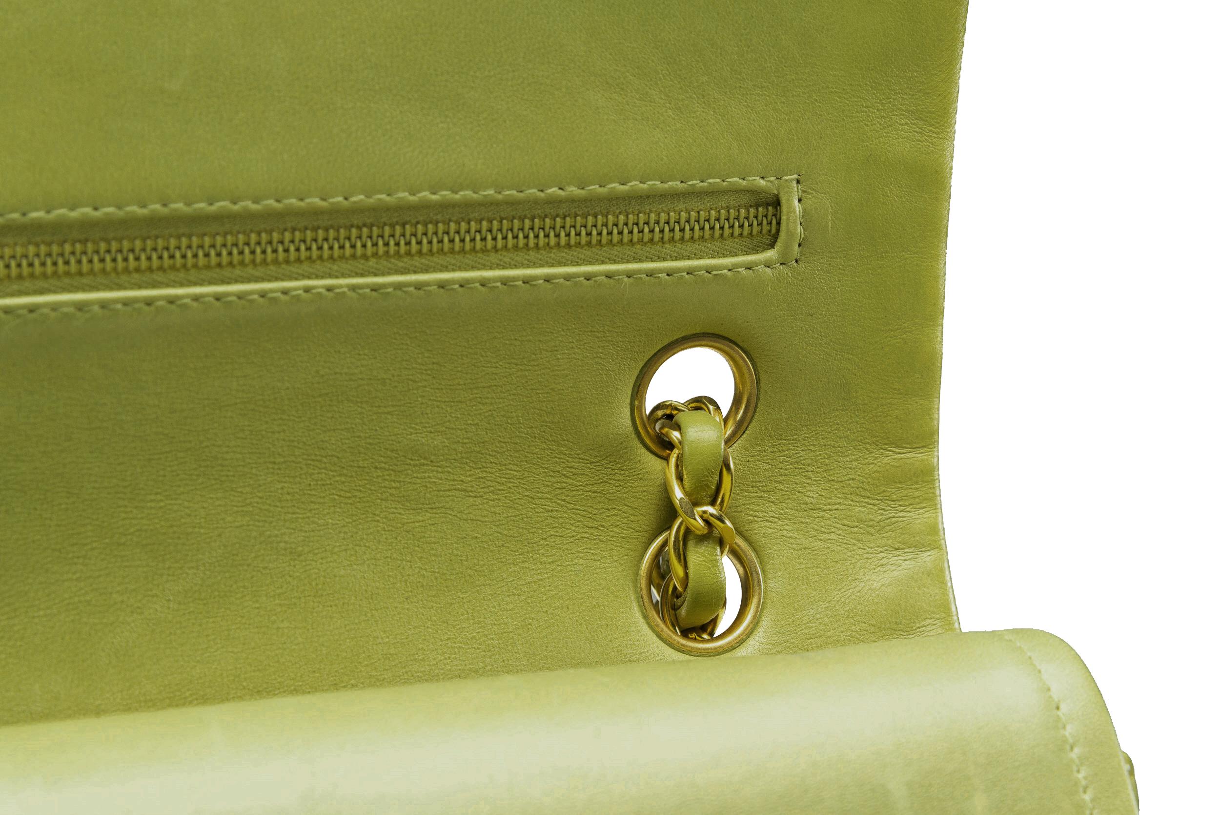 Chanel Classic Double Flap Bag Medium Lime Gold Hardware RARE Vintage 6