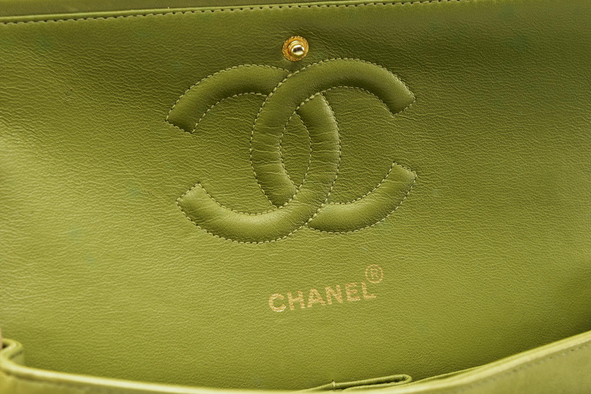 Chanel Classic Double Flap Bag Medium Lime Gold Hardware RARE Vintage 9