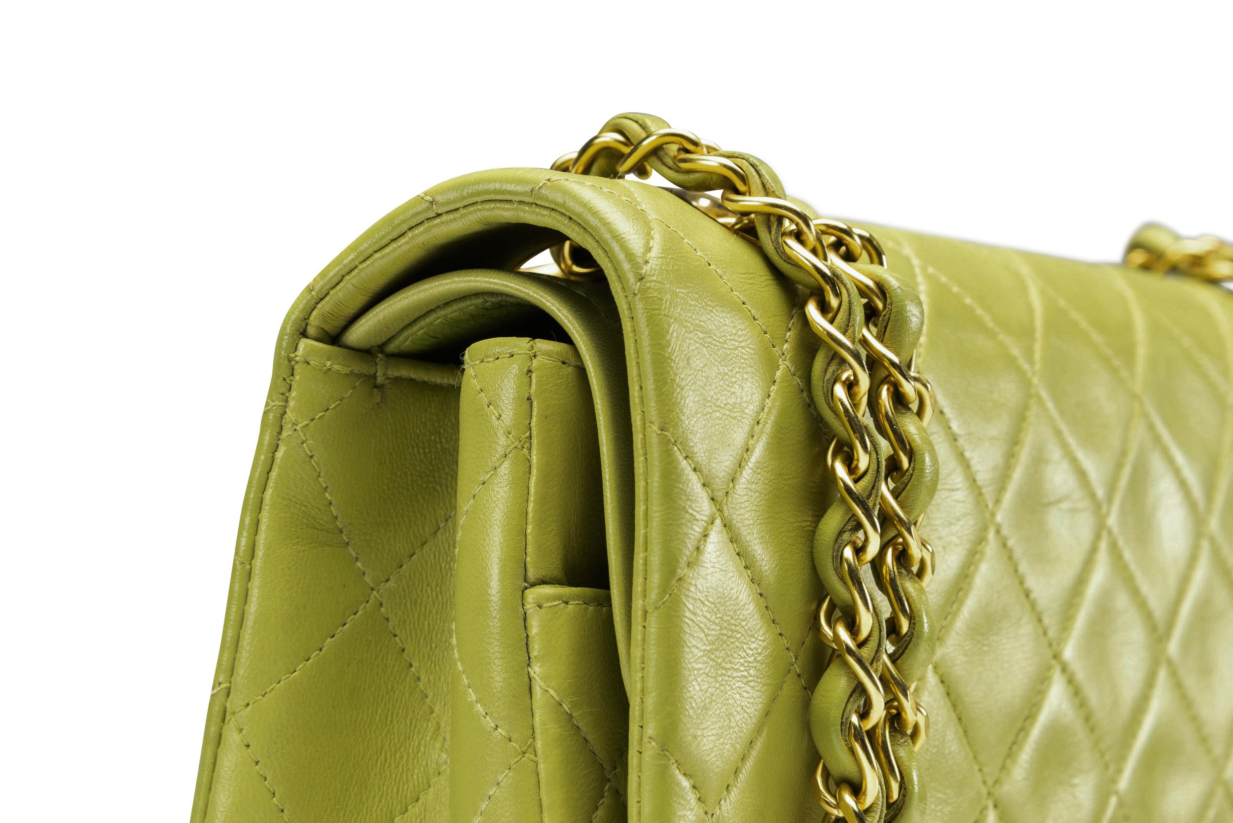 Chanel Classic Double Flap Bag Medium Lime Gold Hardware RARE Vintage 5