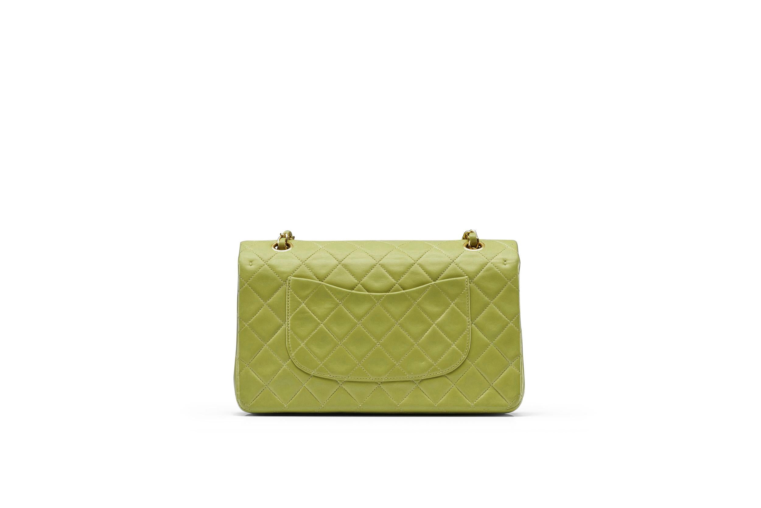 Chanel Classic Double Flap Bag Medium Lime Gold Hardware RARE Vintage 1