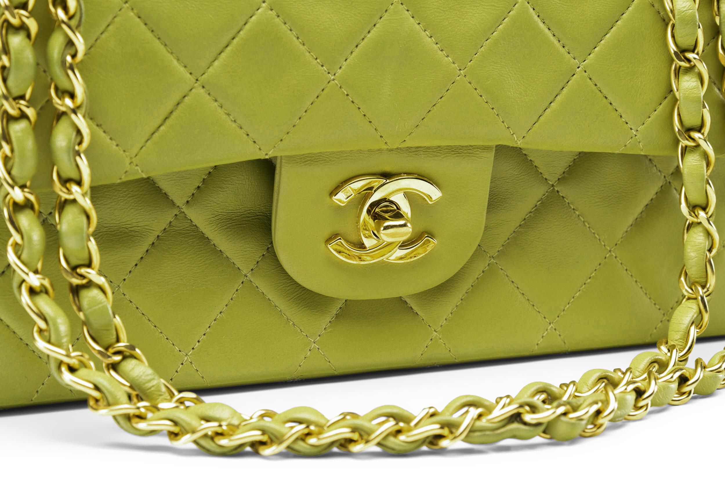 Chanel Classic Double Flap Bag Medium Lime Gold Hardware RARE Vintage 2
