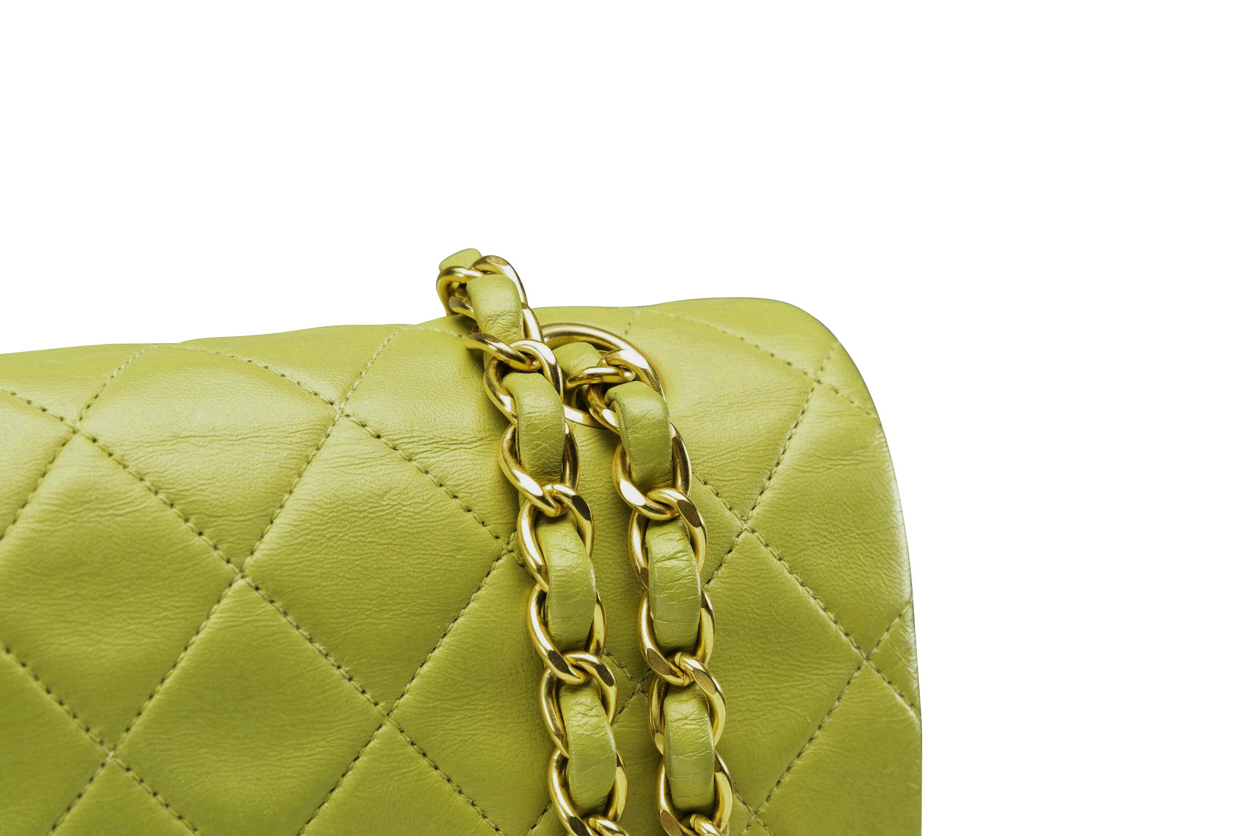 Chanel Classic Double Flap Bag Medium Lime Gold Hardware RARE Vintage 4