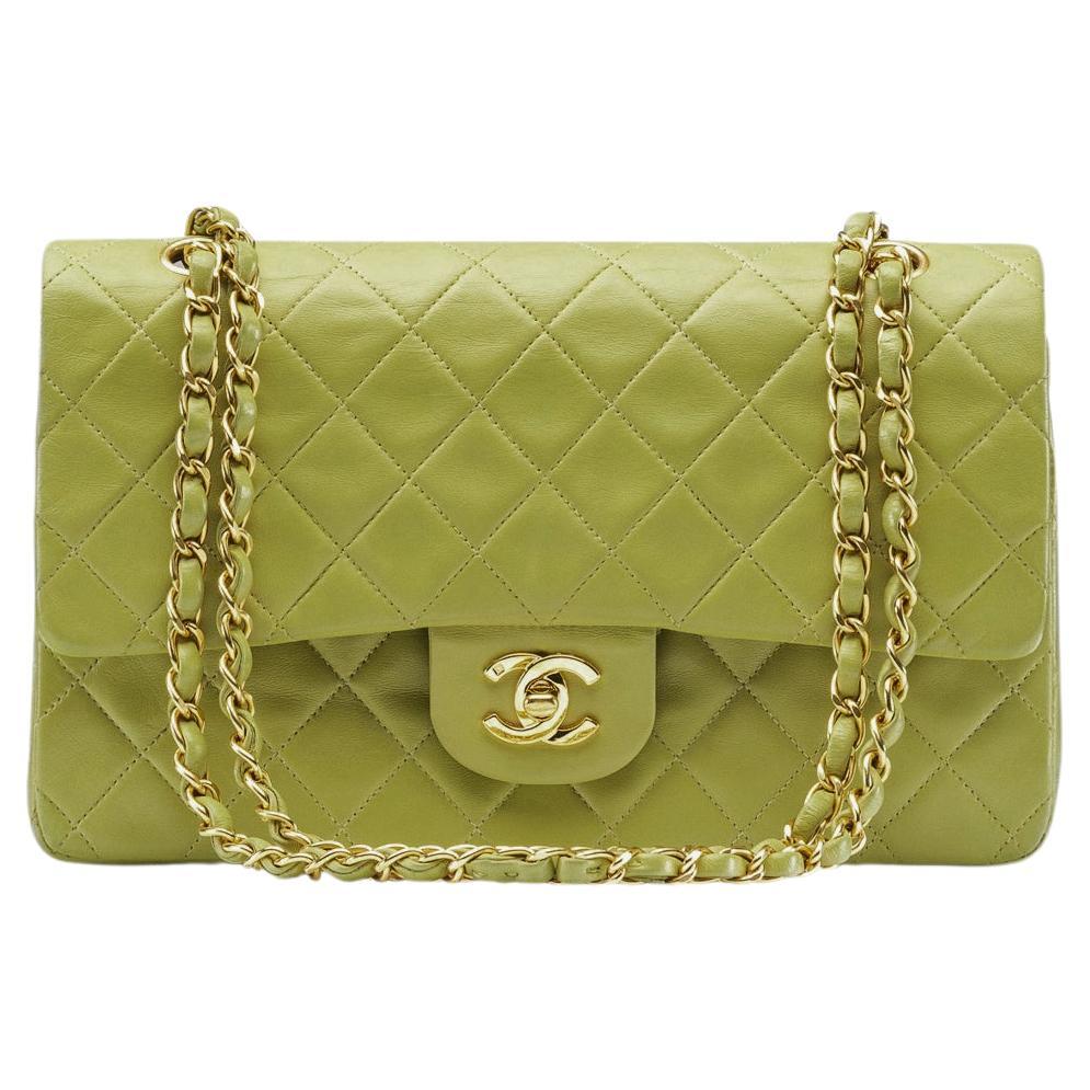 Chanel Classic Double Flap Bag Medium Lime Gold Hardware RARE Vintage