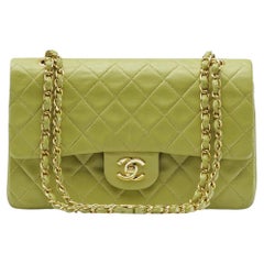 Chanel Classic Double Flap Bag Medium Lime Gold Hardware RARE Vintage