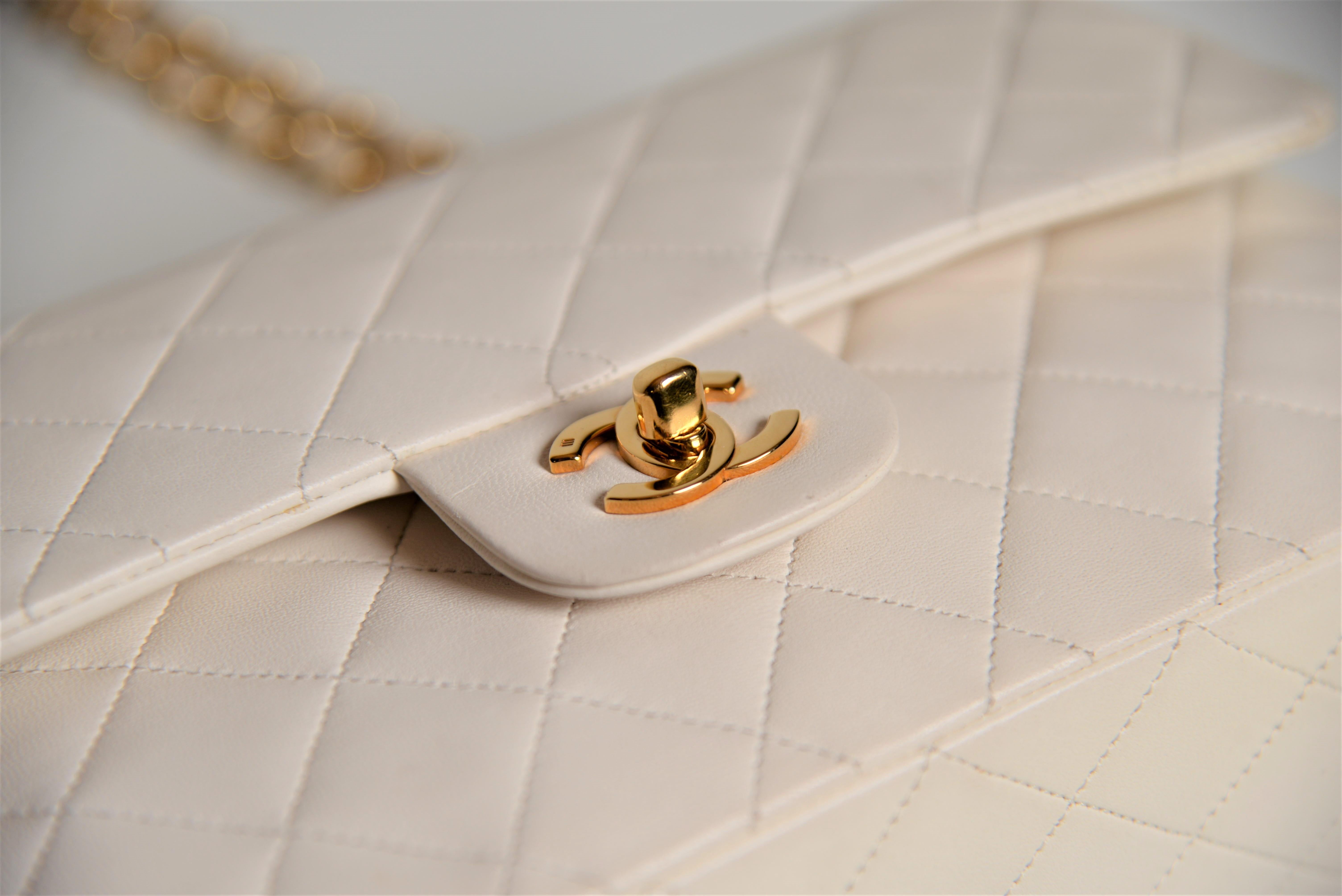 Chanel Classic Double Flap Bag Medium White Lambskin  6