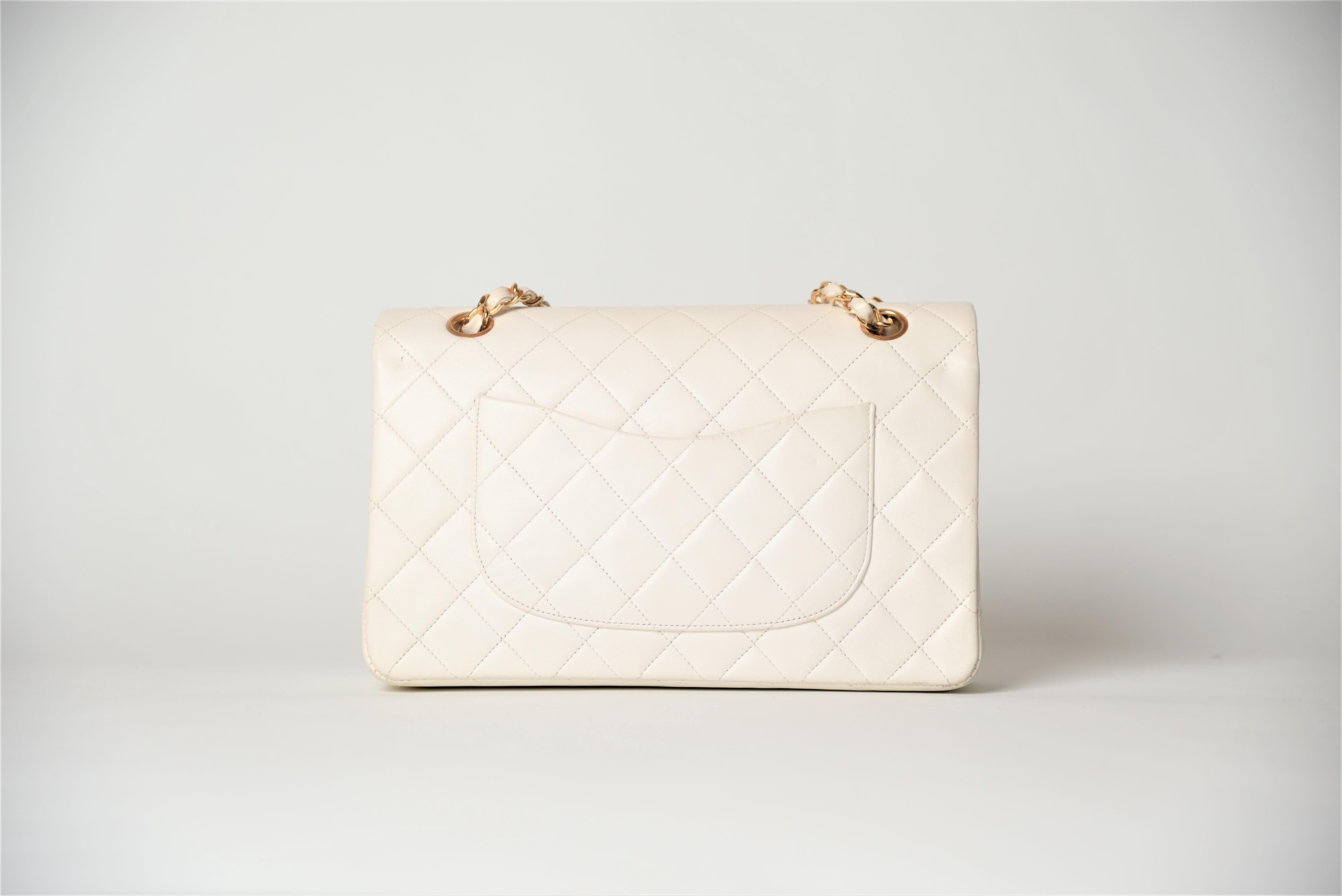 Chanel Classic Double Flap Bag Medium White Lambskin  1