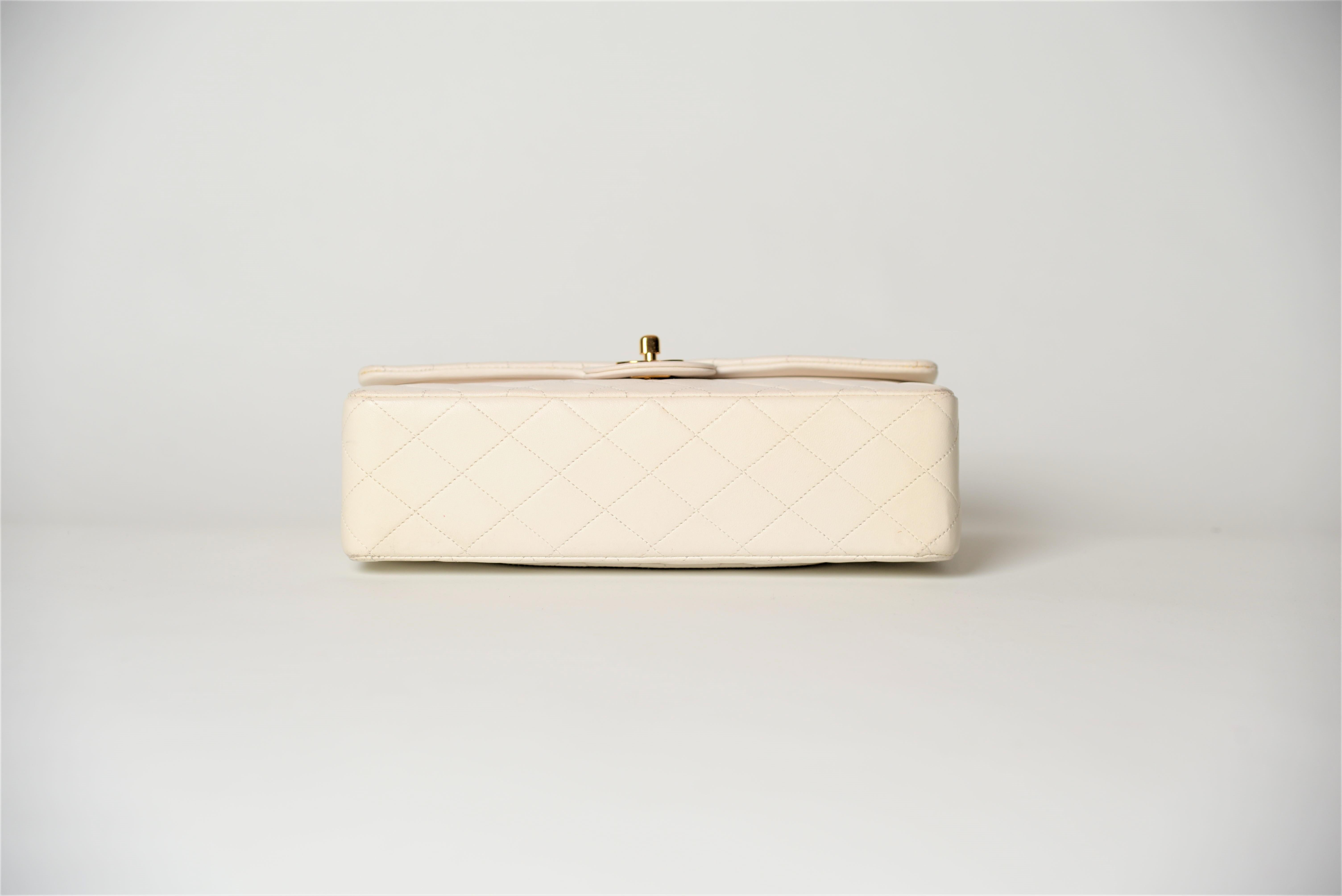 Chanel Classic Double Flap Bag Medium White Lambskin  2