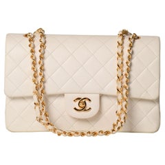 Vintage Chanel Classic Double Flap Bag Medium White Lambskin 