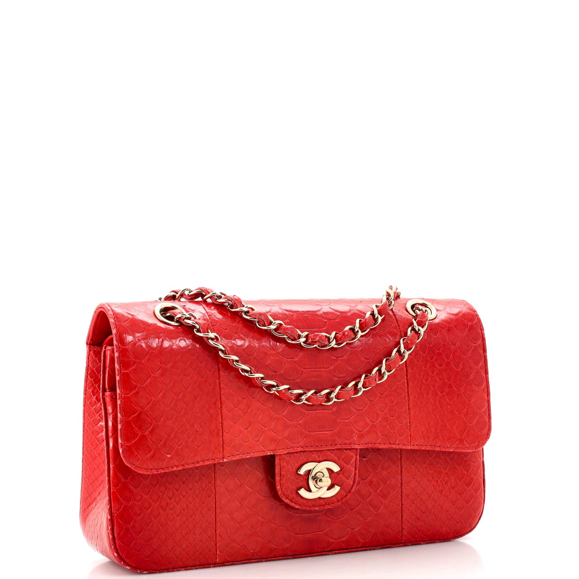 Chanel Classic Double Flap Bag Python Medium In Good Condition In NY, NY