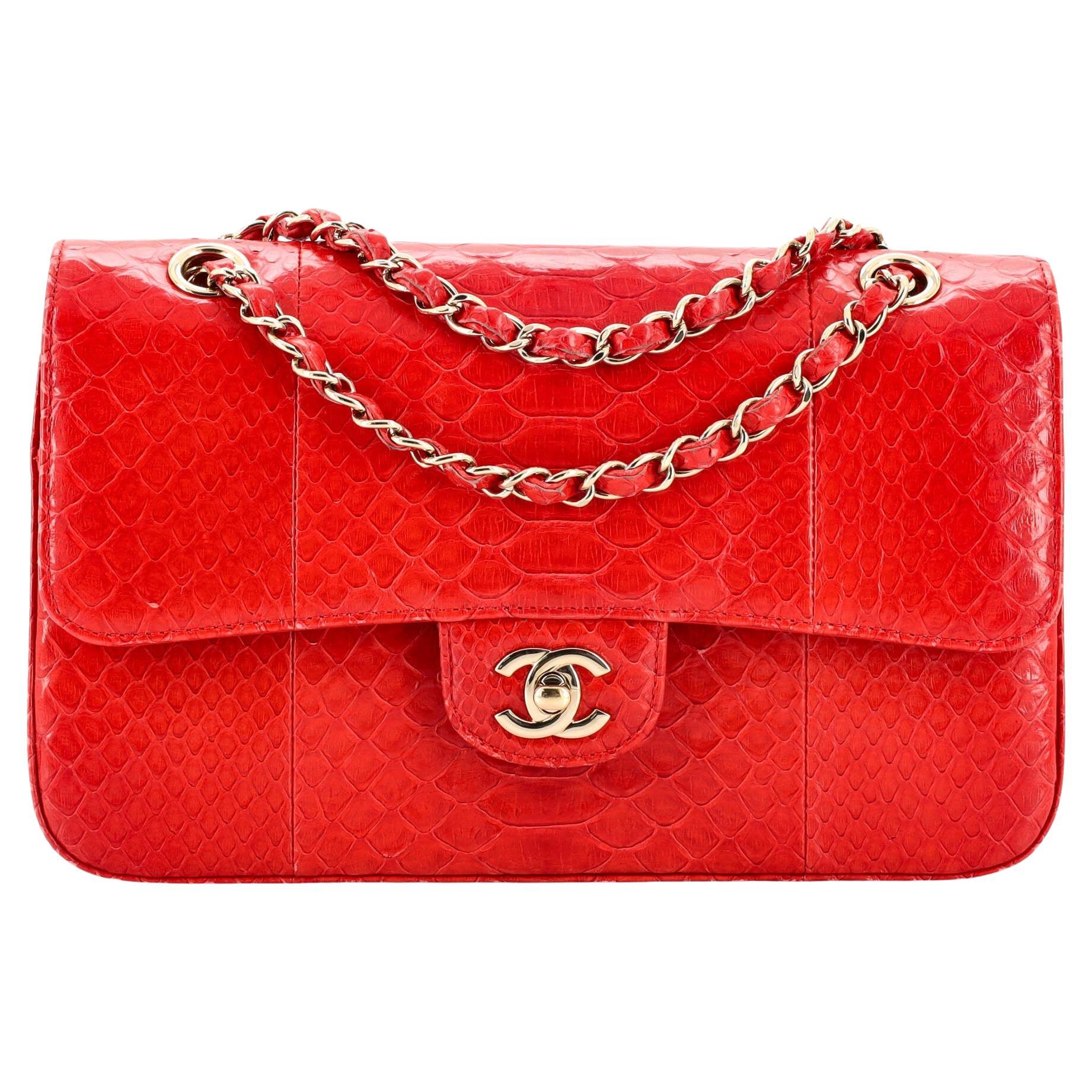 Chanel Classic Double Flap Bag Python Medium For Sale at 1stDibs