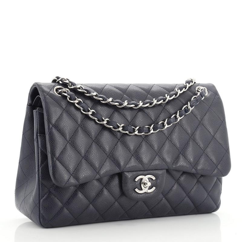 Black Chanel Classic Double Flap Bag Quilted Caviar Jumbo