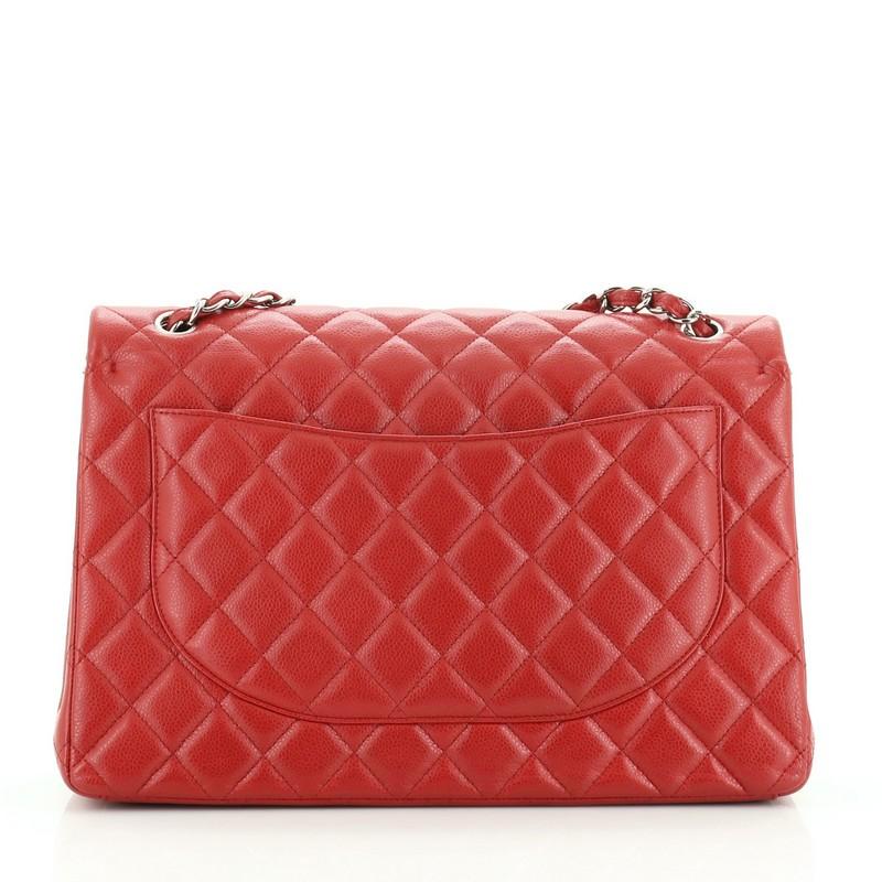 Red Chanel Classic Double Flap Bag Quilted Caviar Jumbo