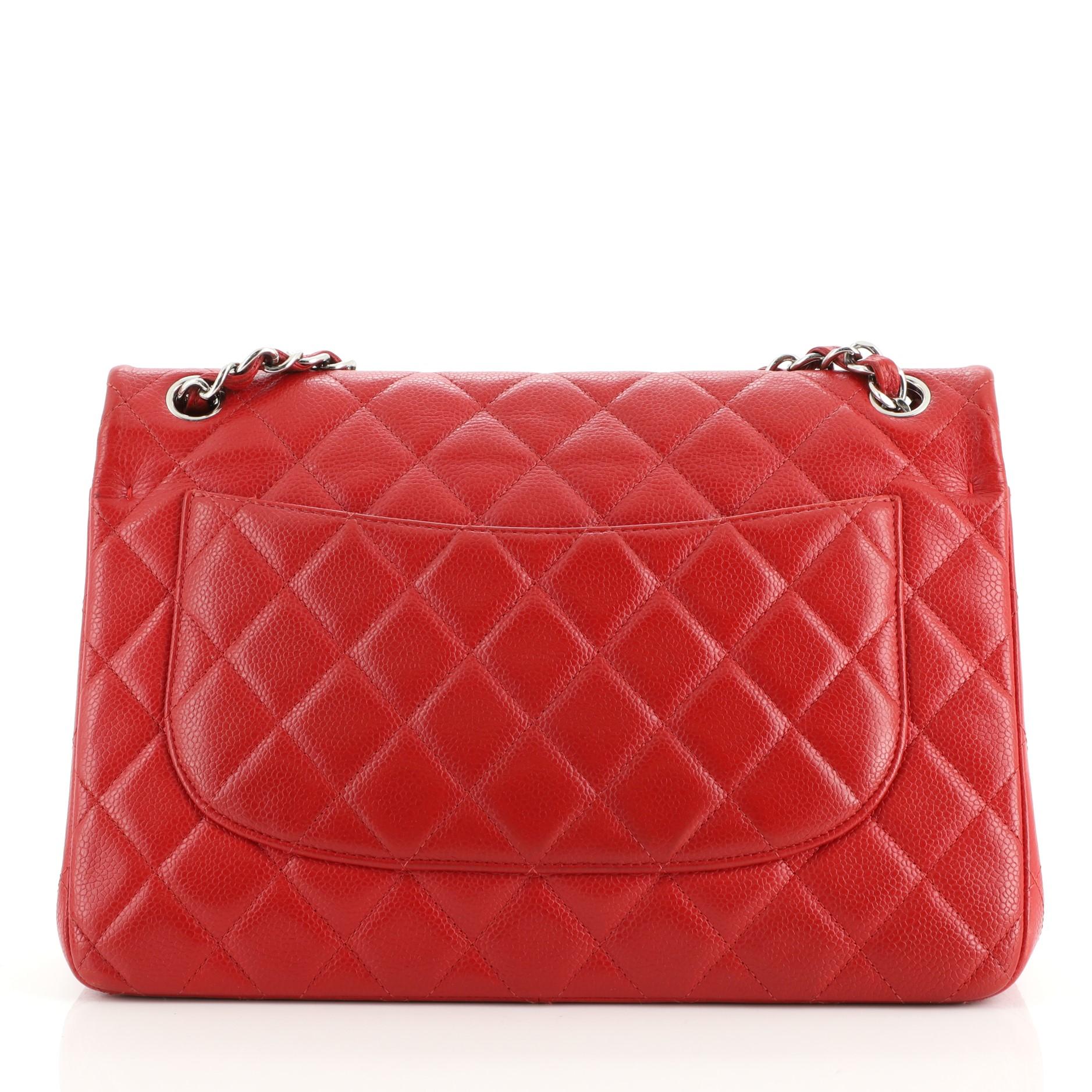 Red Chanel Classic Double Flap Bag Quilted Caviar Jumbo