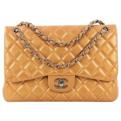 Used Chanel Classic Double Flap Bag Quilted Caviar Jumbo
