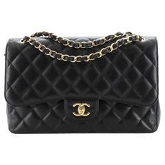 Used Chanel Classic Double Flap Bag Quilted Caviar Jumbo