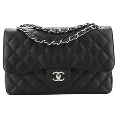 Used Chanel Classic Double Flap Bag Quilted Caviar Jumbo