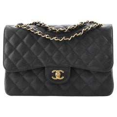 Used Chanel Classic Double Flap Bag Quilted Caviar Jumbo