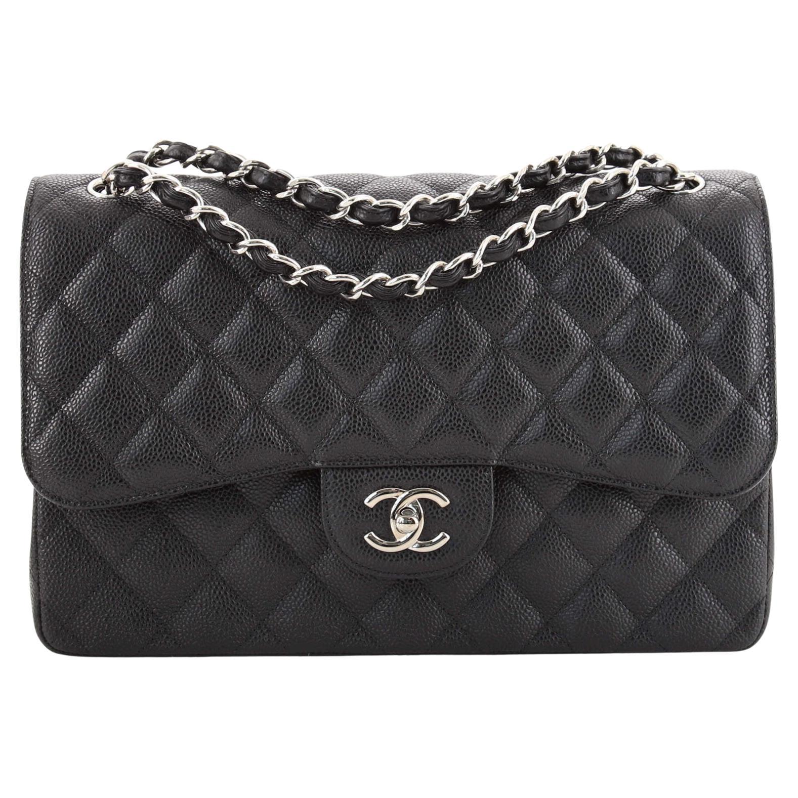 Chanel Classic Double Flap Bag Quilted Caviar Jumbo