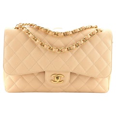 Used Chanel Classic Double Flap Bag Quilted Caviar Jumbo