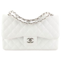 Used Chanel Classic Double Flap Bag Quilted Caviar Jumbo