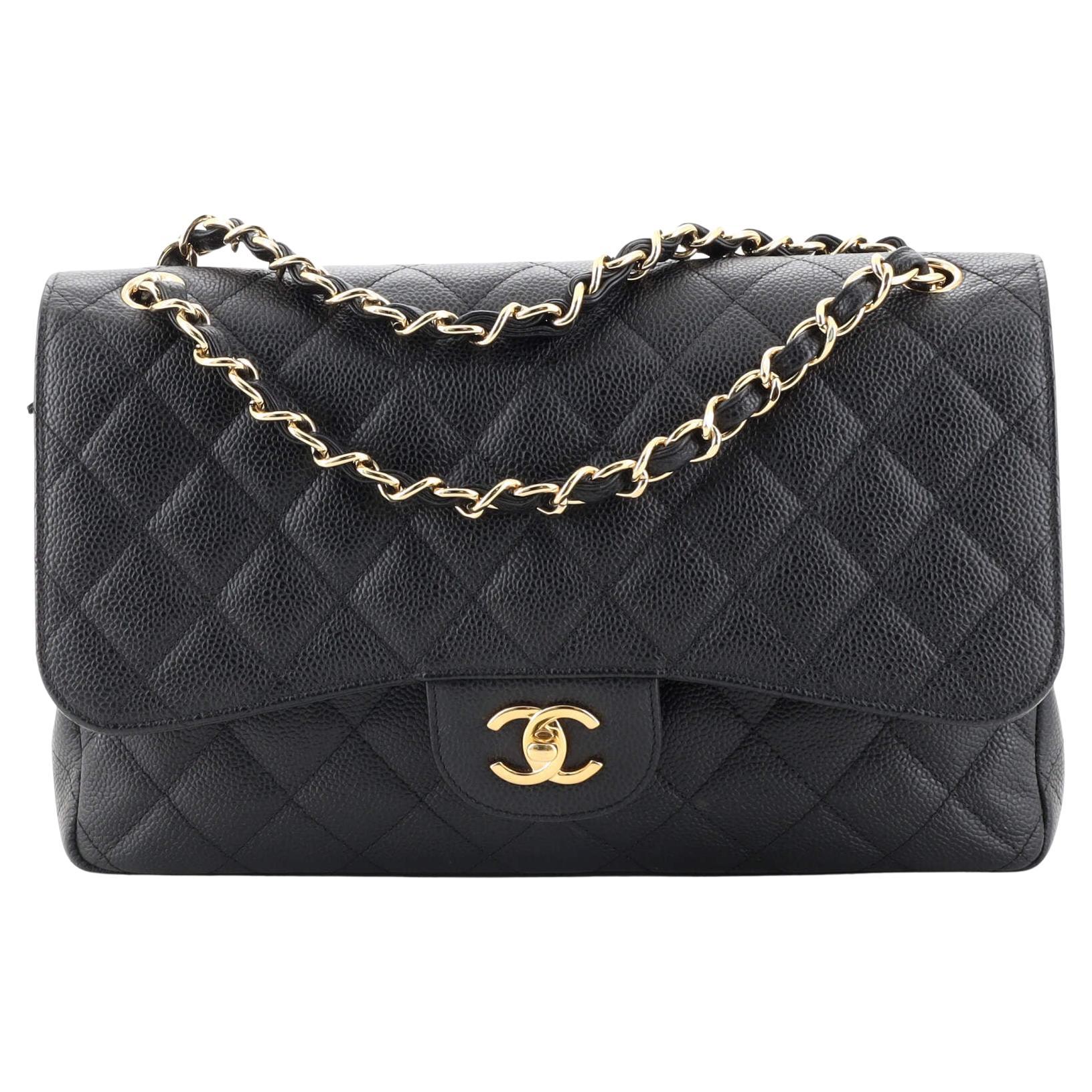 Chanel Classic Double Flap Bag Quilted Caviar Jumbo For Sale