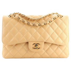 Used Chanel Classic Double Flap Bag Quilted Caviar Jumbo