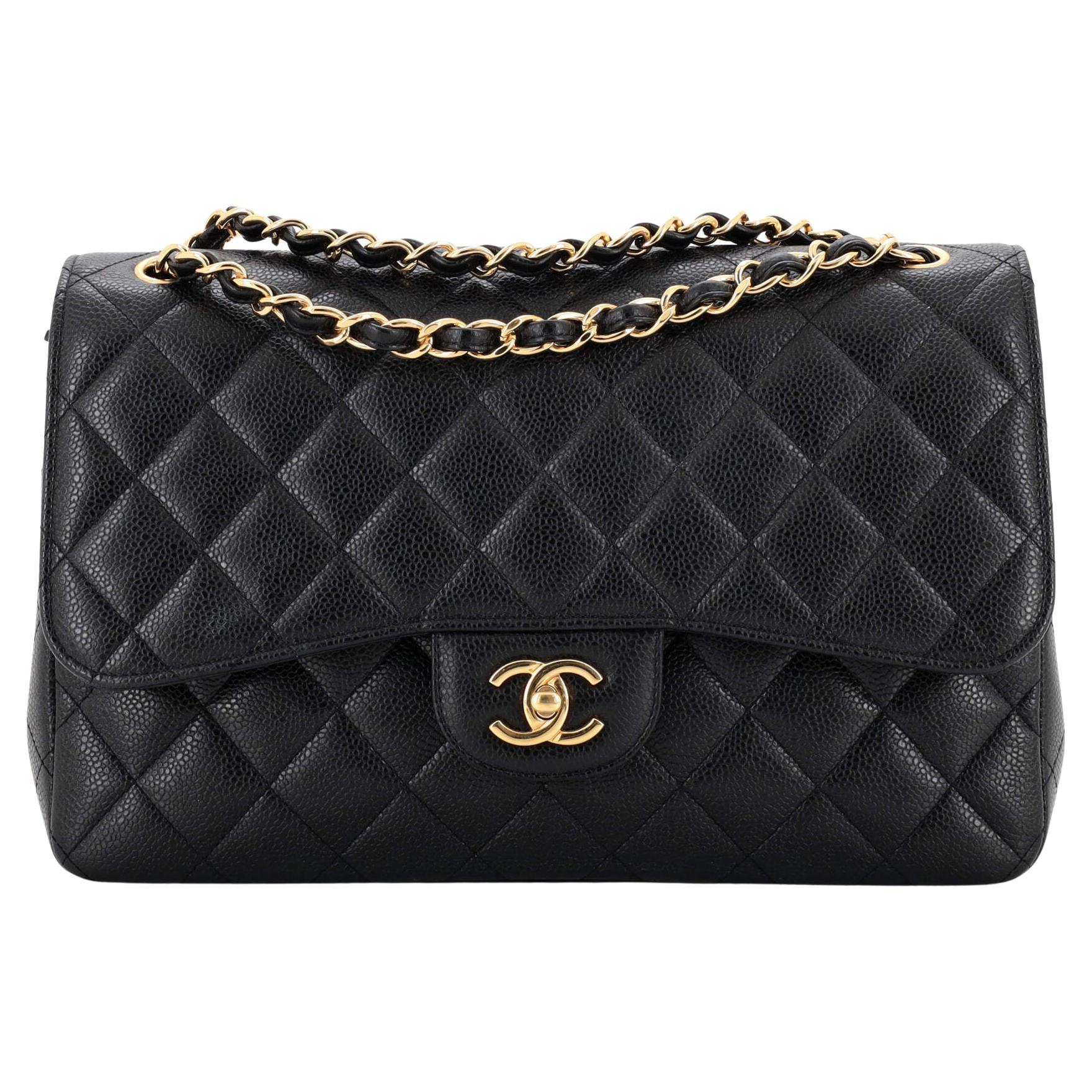 Chanel Classic Double Flap Bag Quilted Caviar Jumbo For Sale