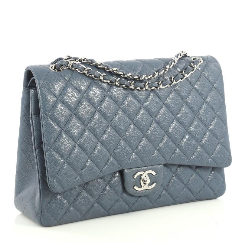 Gray Chanel Classic Double Flap Bag Quilted Caviar Maxi