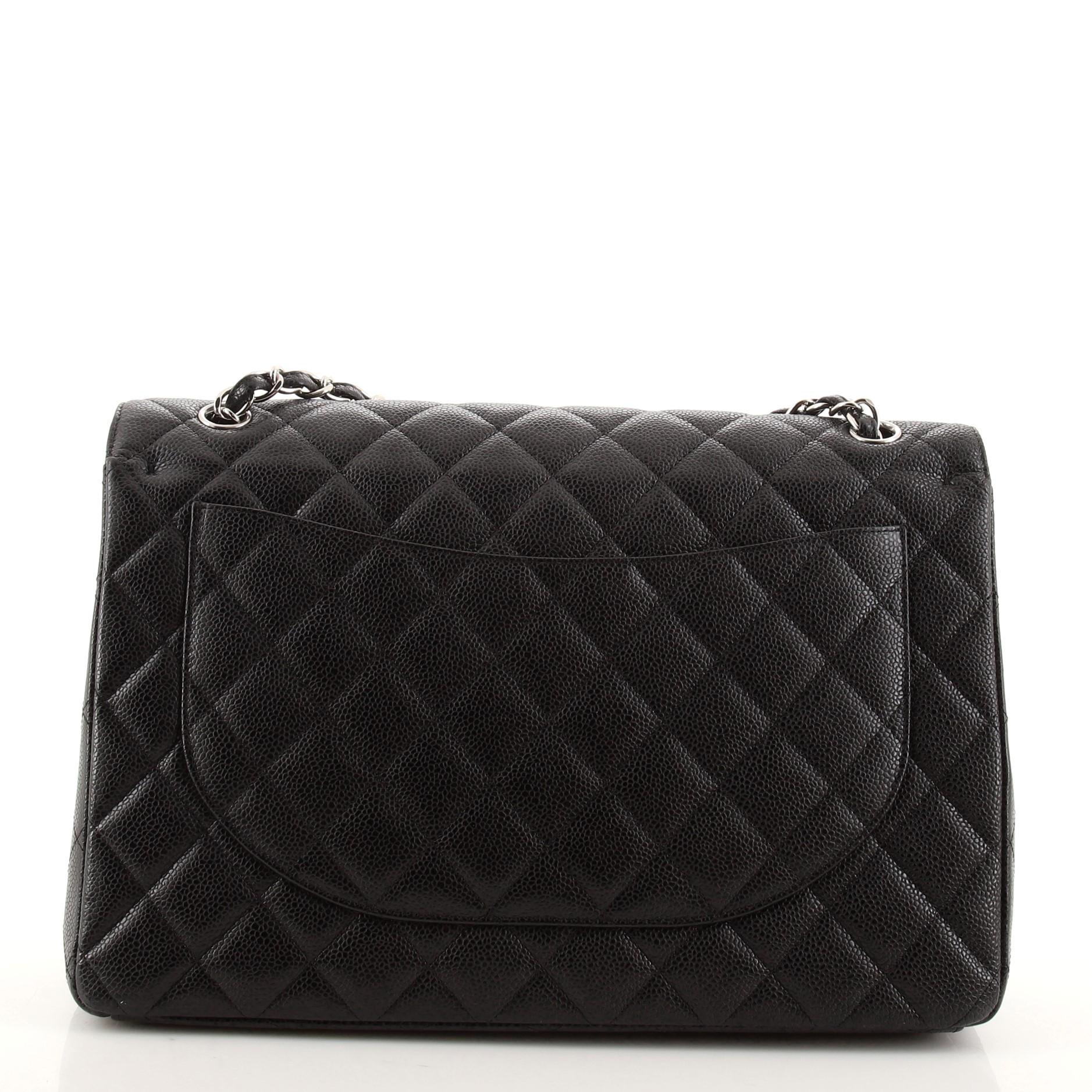 Black Chanel Classic Double Flap Bag Quilted Caviar Maxi