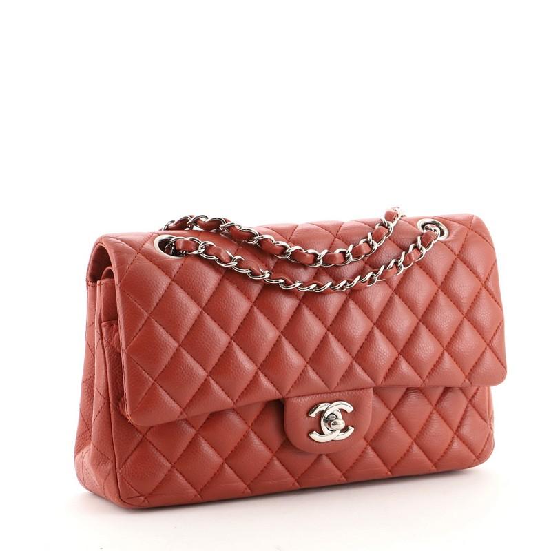 Brown Chanel Classic Double Flap Bag Quilted Caviar Medium