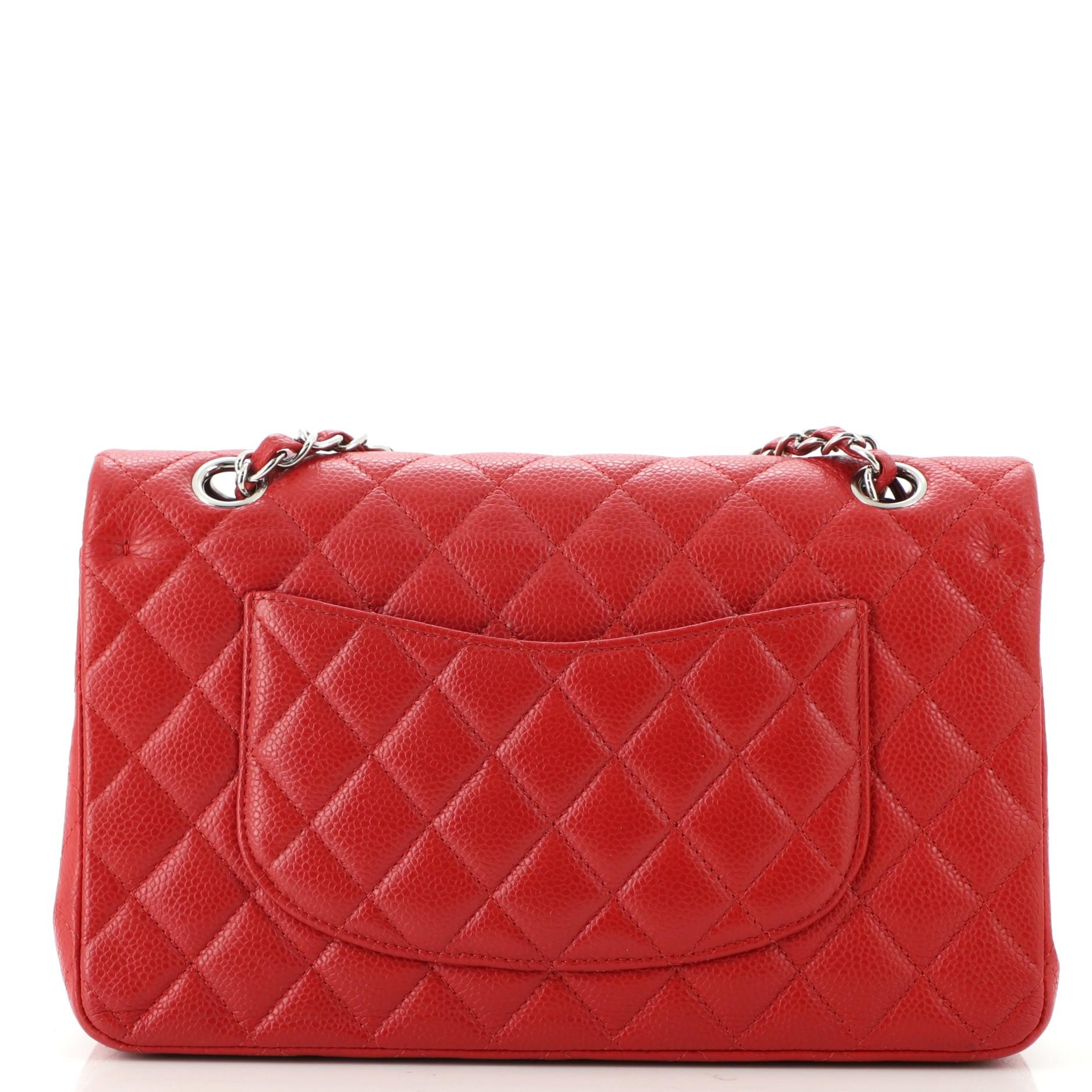 Red Chanel Classic Double Flap Bag Quilted Caviar Medium