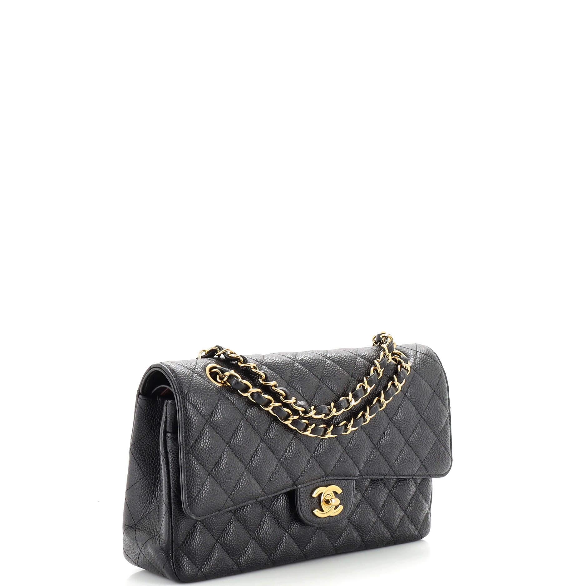 Chanel Classic Double Flap Bag Quilted Caviar Medium In Good Condition In NY, NY