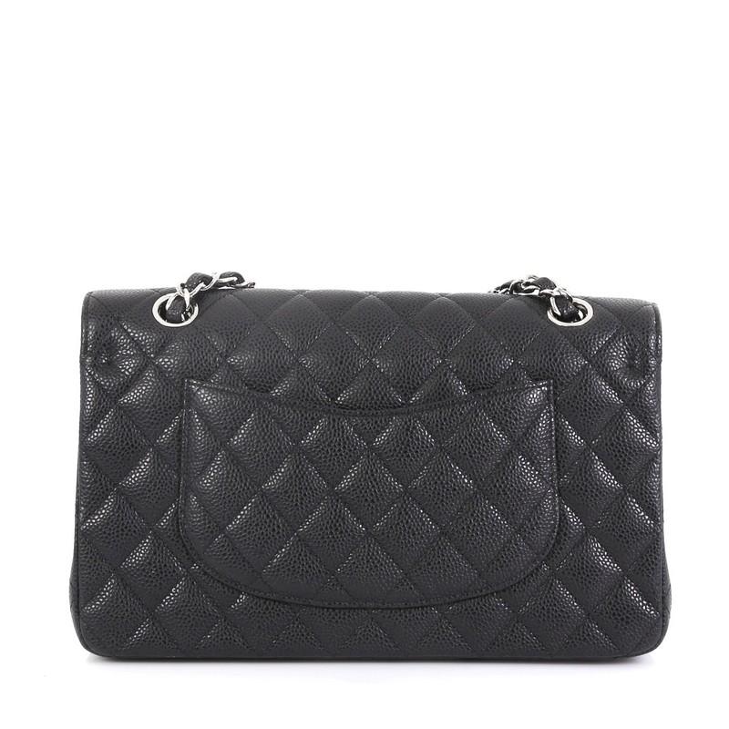 Black Chanel Classic Double Flap Bag Quilted Caviar Medium