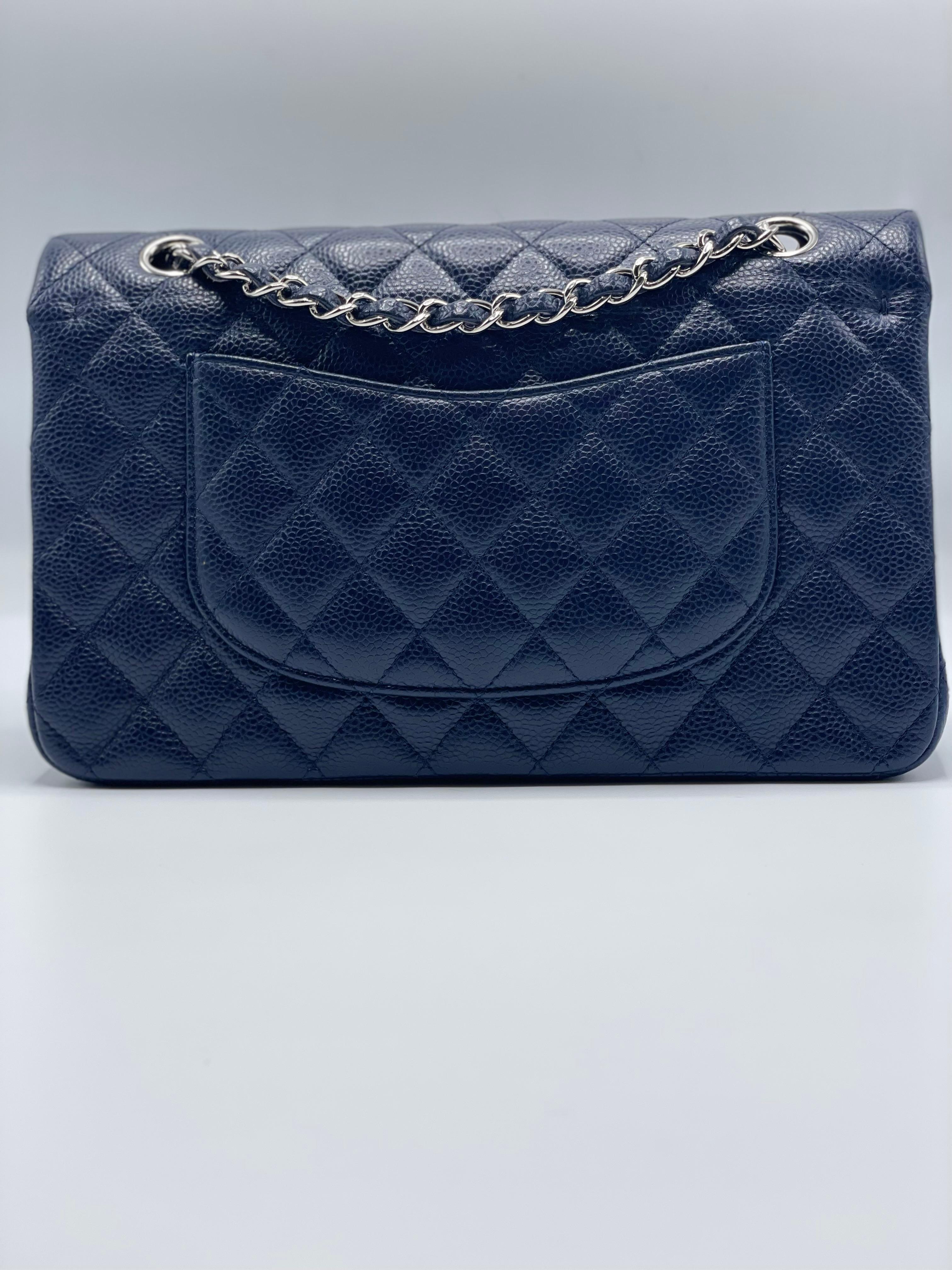 Chanel Classic Double Flap Bag Quilted Caviar Navy  For Sale 1