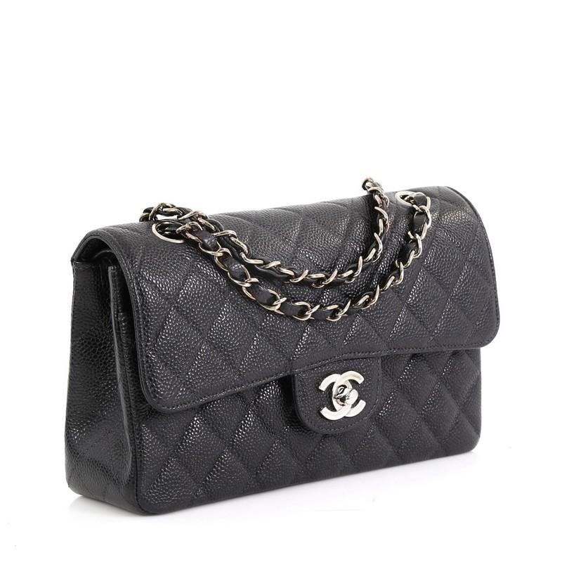 Black Chanel Classic Double Flap Bag Quilted Caviar Small