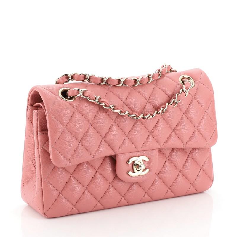 Pink Chanel Classic Double Flap Bag Quilted Caviar Small