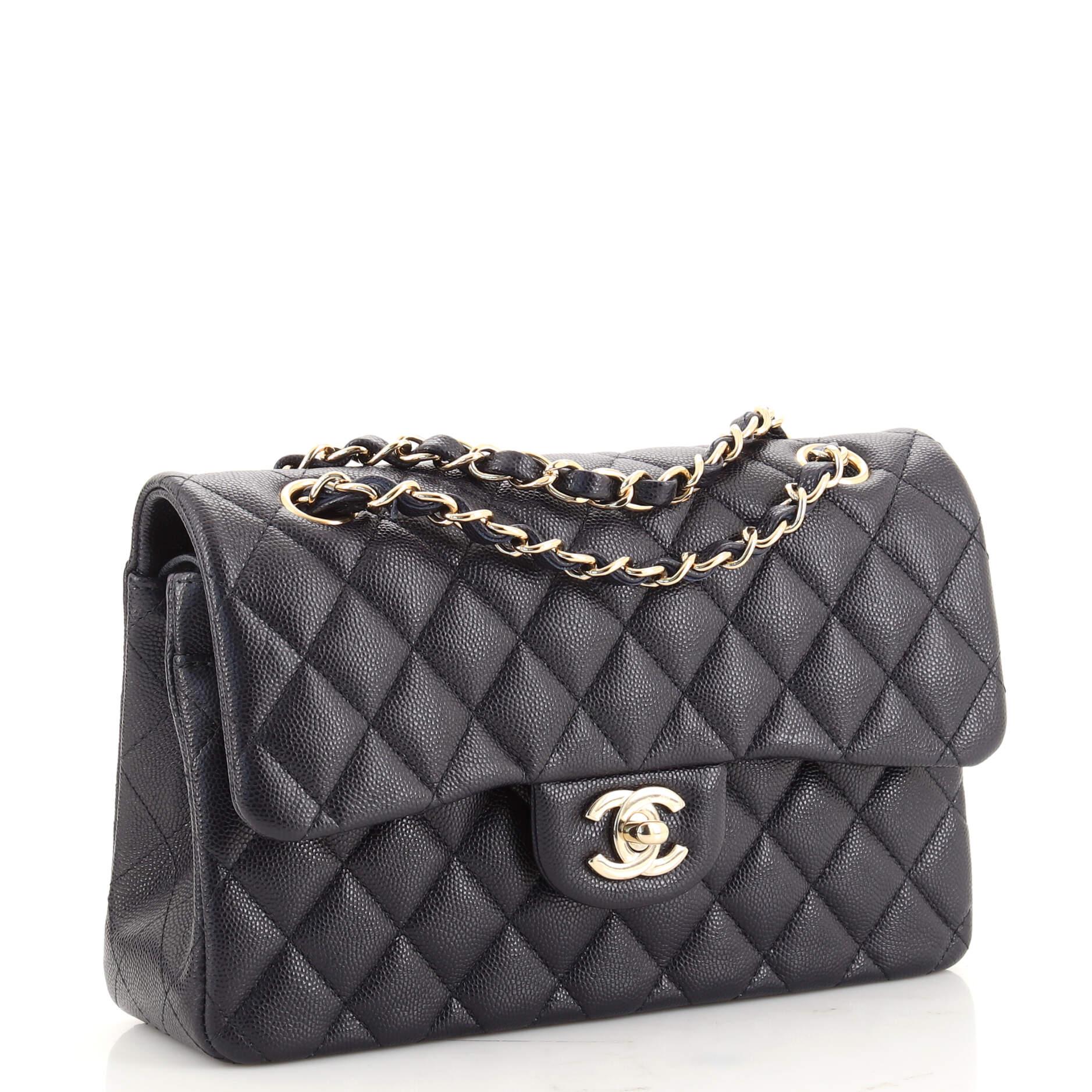 Black Chanel Classic Double Flap Bag Quilted Caviar Small