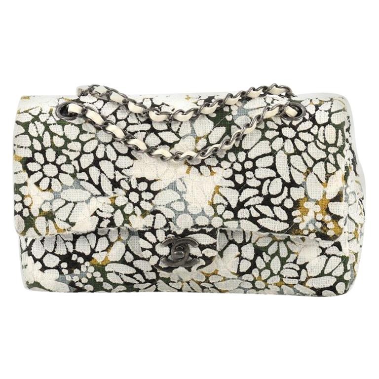 Chanel Classic Double Flap Bag Quilted Floral Tweed Medium