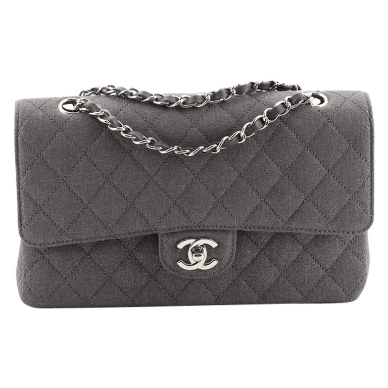Chanel Grey Classic Leather Medium Classic Double Flap Bag Chanel