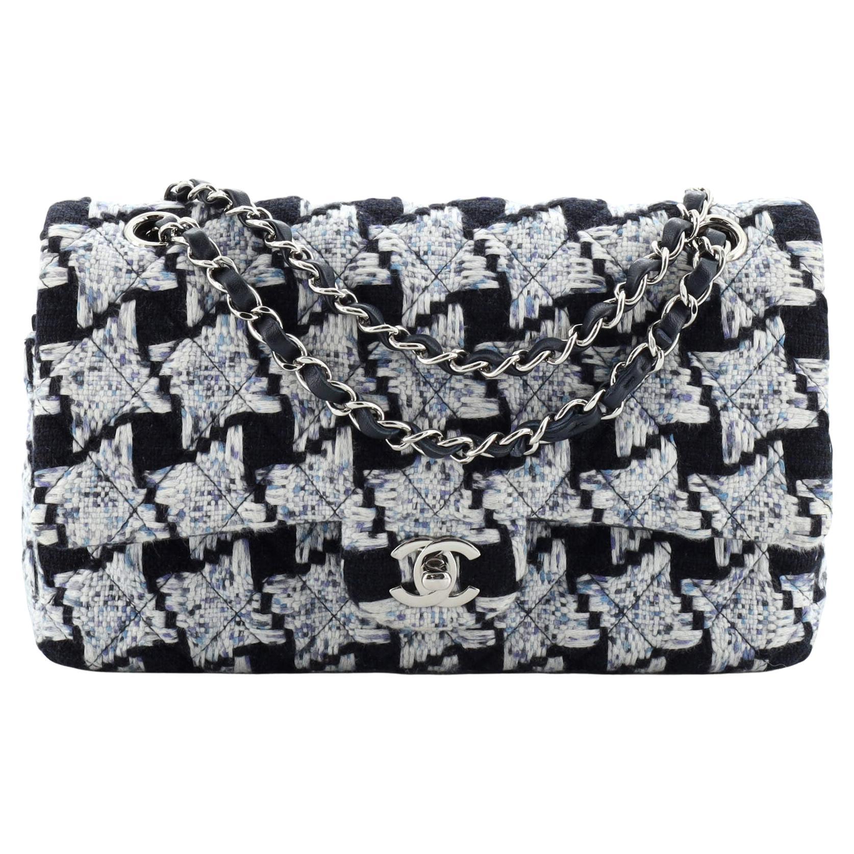 Chanel Classic Double Flap Bag Quilted Houndstooth Tweed Medium