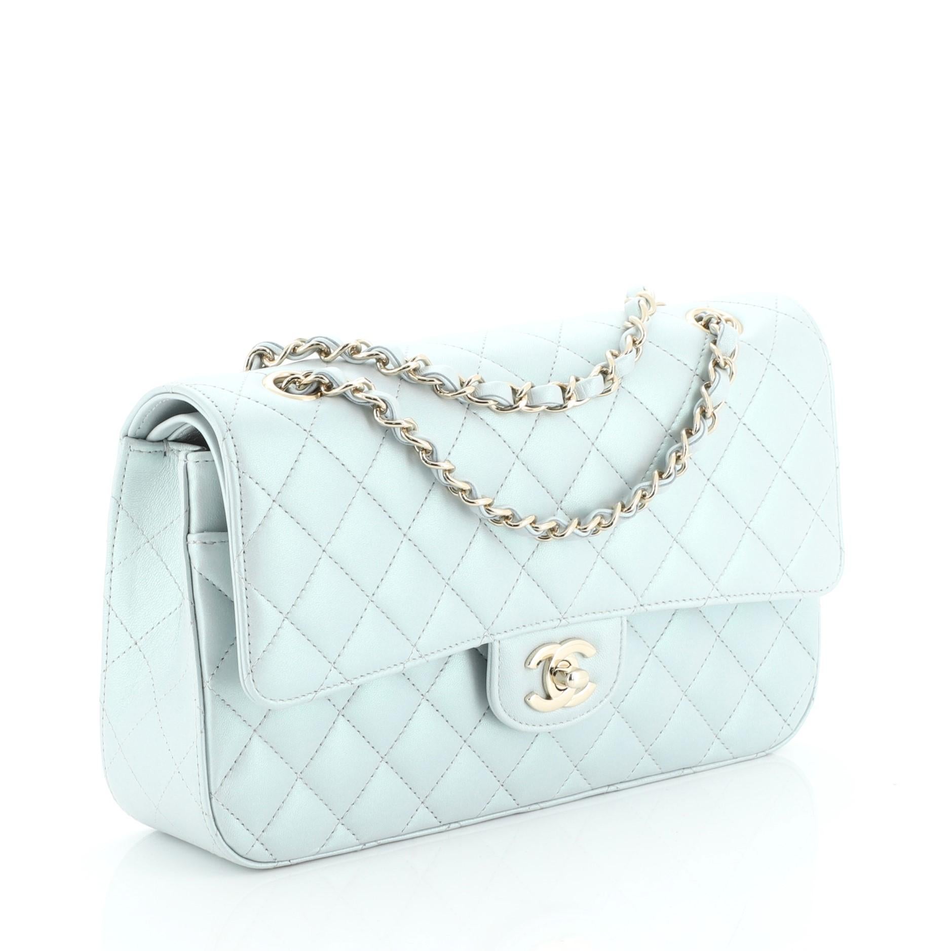 Gray Chanel Classic Double Flap Bag Quilted Iridescent Calfskin Medium