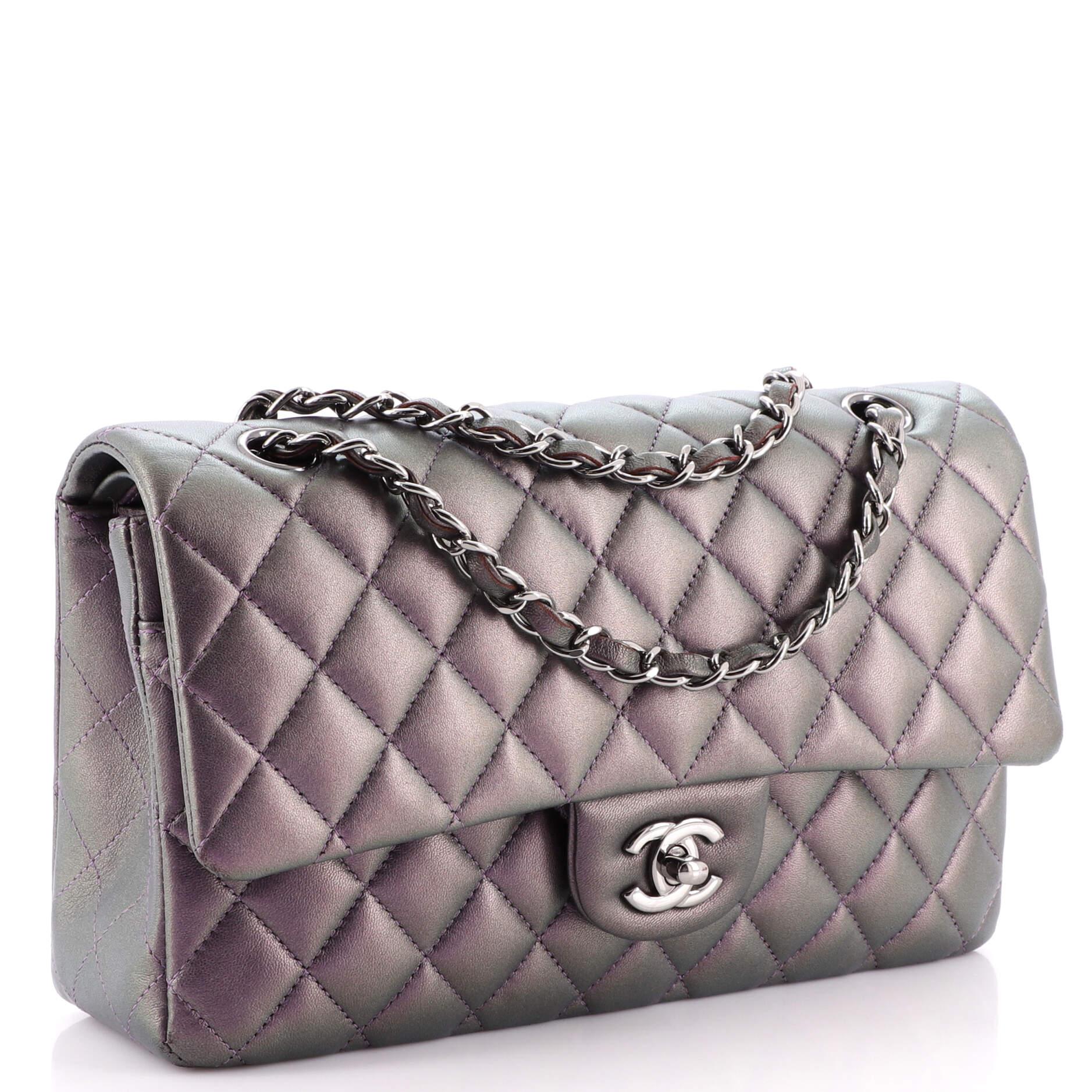 Chanel Classic Double Flap Bag Quilted Iridescent Calfskin Medium In Good Condition In NY, NY