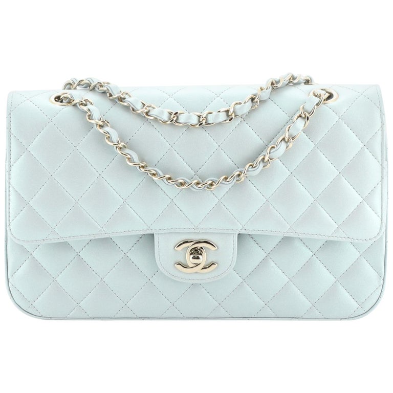 Buy Green Iridescent Lambskin Quilted Classic Flap Medium SHW | Luxury Pre-owned Chanel Handbags