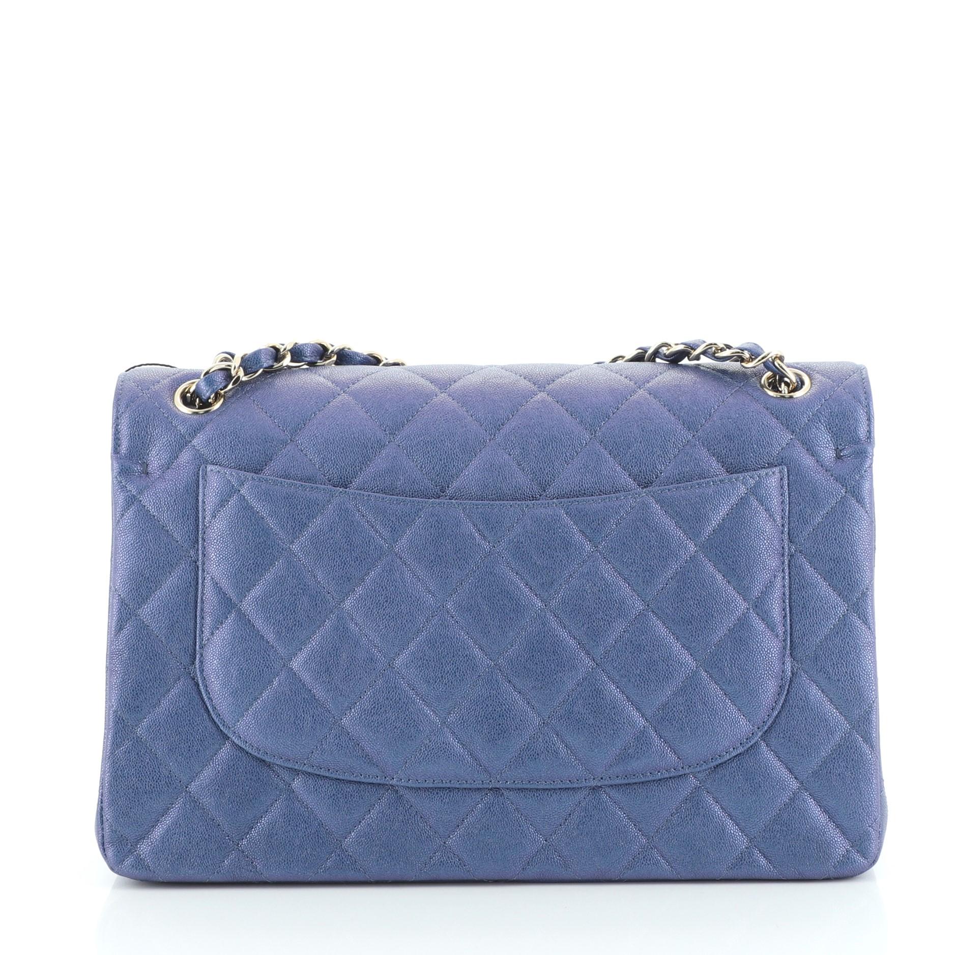 Chanel Classic Double Flap Bag Quilted Iridescent Caviar Jumbo In Good Condition In NY, NY