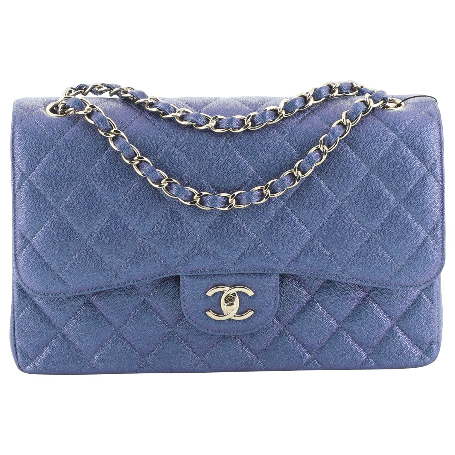 Chanel Classic Double Flap Bag Quilted Iridescent Caviar Jumbo